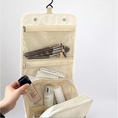 Kosmetyczka rozkładana elegancka kuferek etui z rączką kremowa KS153K Kosmetyczka rozkładana elegancka kuferek etui z rączką kremowa KS153K