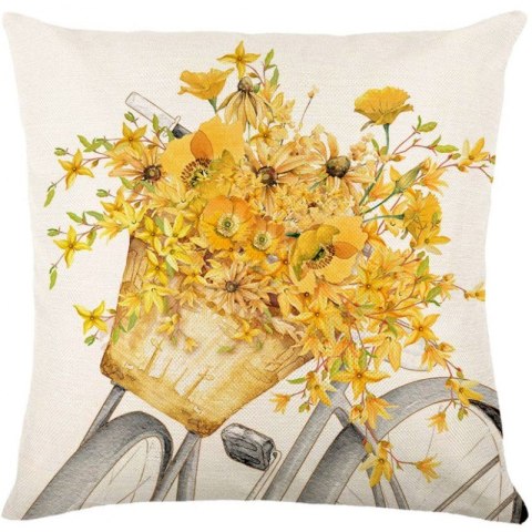 Lniana poszewka na poduszkę 45 x 45 cm z nadrukiem żółte kwiaty POD238 Lniana poszewka na poduszkę 45 x 45 cm z nadrukiem żółte kwiaty POD238