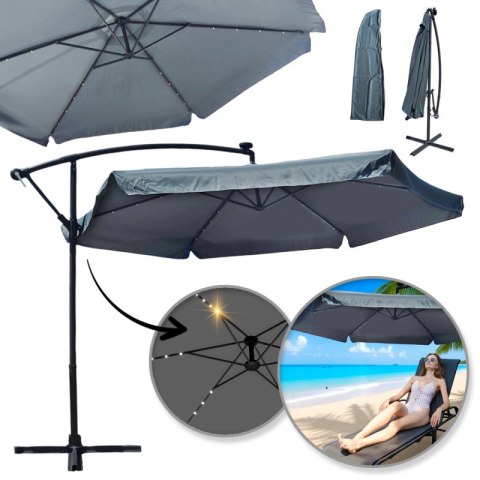 Parasol ogrodowy z oświetleniem SOLAR LED, wysięgnik i falbanka, grafitowy 3,5 m. OGP11SZ Parasol ogrodowy z oświetleniem SOLAR LED, wysięgnik i falbanka, grafitowy 3,5 m. OGP11SZ