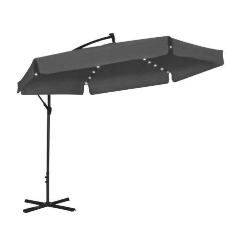 Parasol ogrodowy z oświetleniem SOLAR LED, wysięgnik i falbanka, grafitowy 3,5 m. OGP11SZ Parasol ogrodowy z oświetleniem SOLAR LED, wysięgnik i falbanka, grafitowy 3,5 m. OGP11SZ