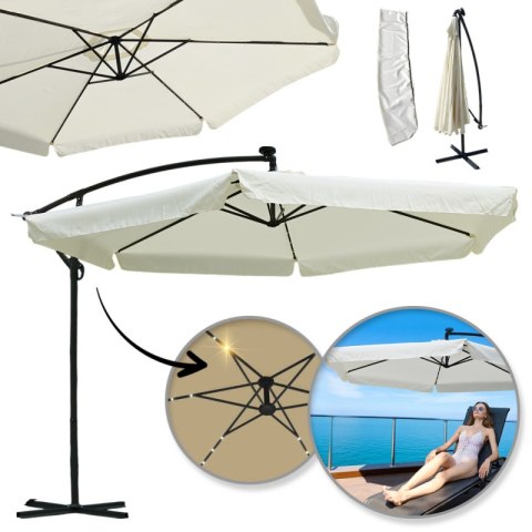 Parasol ogrodowy z oświetleniem SOLAR LED, wysięgnik i falbanka, kremowy 3,5 m. OGP11K Parasol ogrodowy z oświetleniem SOLAR LED, wysięgnik i falbanka, kremowy 3,5 m. OGP11K