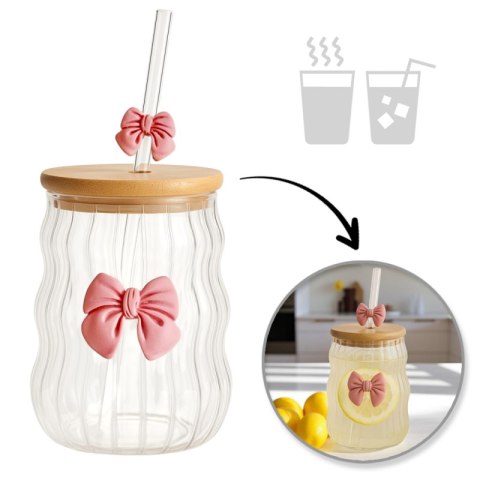 Szklanka z falowanymi ściankami KOKARDA 450 ml ze słomką i pokrywką SZK183 Szklanka z falowanymi ściankami KOKARDA 450 ml ze słomką i pokrywką SZK183