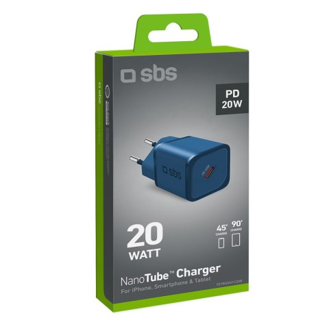 Ładowarka sieciowa GaN z Power Delivery 20W - niebieska Ładowarka sieciowa GaN z Power Delivery 20W - niebieska