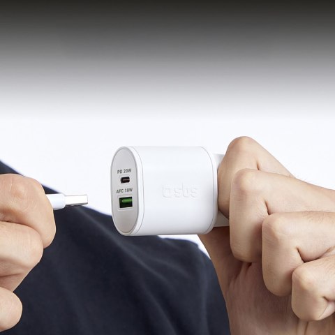 Ładowarka sieciowa Power Delivery USB-A USB-C 20W - biała Ładowarka sieciowa Power Delivery USB-A USB-C 20W - biała