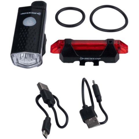 ZESTAW LAMP ROWEROWYCH LED PRZÓD I TYŁ DUNLOP ŁADOWANIE USB ZESTAW LAMP ROWEROWYCH LED PRZÓD I TYŁ DUNLOP ŁADOWANIE USB