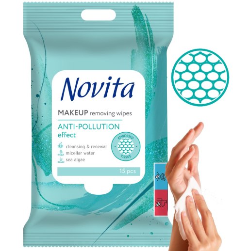 NOVITA Chusteczki nawilżane Make up & Care 15szt. NOVITA Chusteczki nawilżane Make up & Care 15szt.