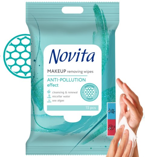NOVITA Chusteczki nawilżane Make up & Care 15szt. NOVITA Chusteczki nawilżane Make up & Care 15szt.
