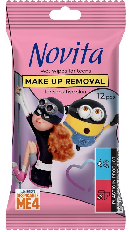 NOVITA Minionki Chusteczki nawilżane do demakijażu dla nastolatków, 12 szt. NOVITA Minionki Chusteczki nawilżane do demakijażu dla nastolatków, 12 szt.