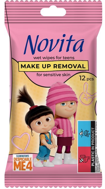 NOVITA Minionki Chusteczki nawilżane do demakijażu dla nastolatków, 12 szt. NOVITA Minionki Chusteczki nawilżane do demakijażu dla nastolatków, 12 szt.