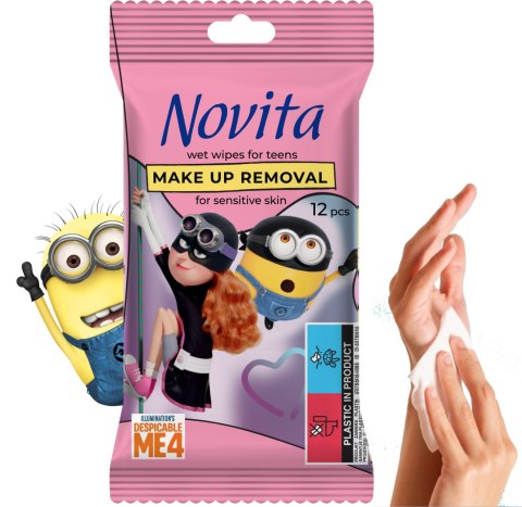 NOVITA Minionki Chusteczki nawilżane do demakijażu dla nastolatków, 12 szt. NOVITA Minionki Chusteczki nawilżane do demakijażu dla nastolatków, 12 szt.