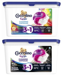 Zestaw 2x 45 Prań Coccolino Care Color Kapsułki 3w1 Do Kolorowych i Czarnych Tkanin