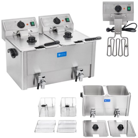 Frytownica elektryczna podwójna z kranami spustowymi termostat EGO 2x8L Frytownica elektryczna podwójna z kranami spustowymi termostat EGO 2x8L