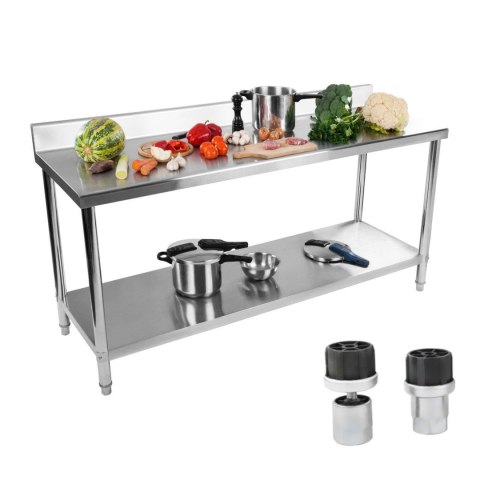 Stół do kuchni blat roboczy ze stali nierdzewnej z rantem i dolną półką 200x60cm Stół do kuchni blat roboczy ze stali nierdzewnej z rantem i dolną półką 200x60cm