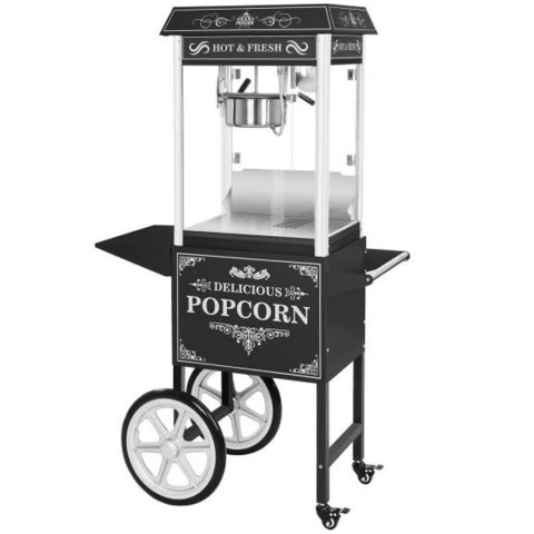 Profesjonalna wydajna maszyna do popcornu mobilna na wózku 230V 1.6kW czarna Profesjonalna wydajna maszyna do popcornu mobilna na wózku 230V 1.6kW czarna