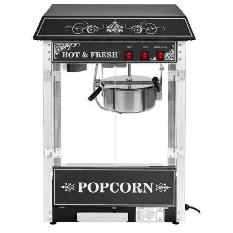 Profesjonalna wydajna maszyna do popcornu mobilna na wózku 230V 1.6kW czarna Profesjonalna wydajna maszyna do popcornu mobilna na wózku 230V 1.6kW czarna