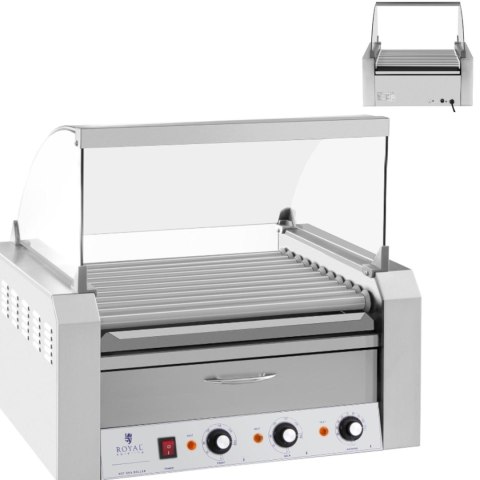 Roller grill rolkowy z osłoną i szufladą grzewczą do bułek 20 parówek HotDog 2600W 230V Royal Catering Roller grill rolkowy z osłoną i szufladą grzewczą do bułek 20 parówek HotDog 2600W 230V Royal Catering