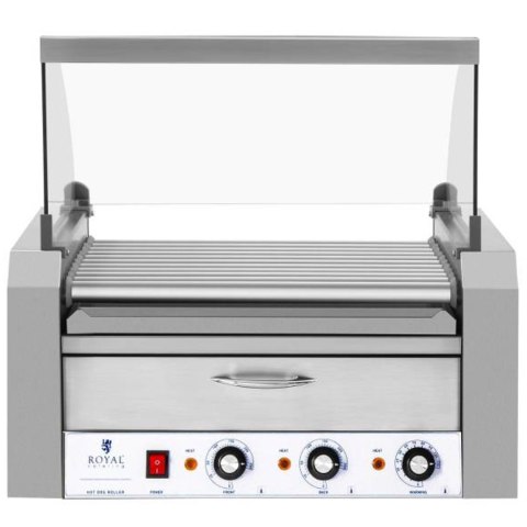Roller grill rolkowy z osłoną i szufladą grzewczą do bułek 20 parówek HotDog 2600W 230V Royal Catering Roller grill rolkowy z osłoną i szufladą grzewczą do bułek 20 parówek HotDog 2600W 230V Royal Catering