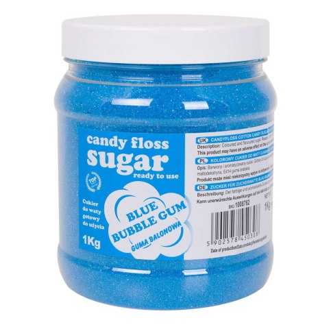 Kolorowy cukier do waty cukrowej niebieski o smaku gumy balonowej 1kg Kolorowy cukier do waty cukrowej niebieski o smaku gumy balonowej 1kg