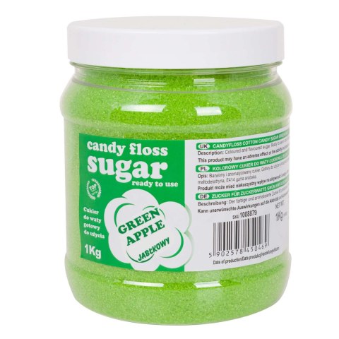 Kolorowy cukier do waty cukrowej zielony o smaku jabłkowym 1kg Kolorowy cukier do waty cukrowej zielony o smaku jabłkowym 1kg