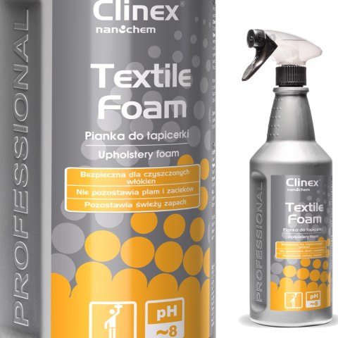 Pianka do prania czyszczenia usuwania plam z dywanów mebli i tapicerki CLINEX Textile Foam 1L Pianka do prania czyszczenia usuwania plam z dywanów mebli i tapicerki CLINEX Textile Foam 1L