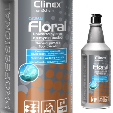 Płyn do mycia podłóg bez smug połysk zapach CLINEX Floral - Ocean 1L Płyn do mycia podłóg bez smug połysk zapach CLINEX Floral - Ocean 1L