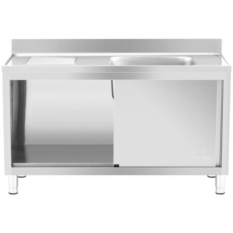Zlew basen gastronomiczny jednokomorowy z szafką z drzwiami przesuwnymi prawy 140 x 60 x 94.5 cm Zlew basen gastronomiczny jednokomorowy z szafką z drzwiami przesuwnymi prawy 140 x 60 x 94.5 cm
