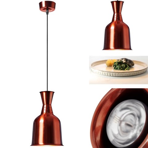 Lampa grzewcza do potraw na podczerwień IR wisząca mosiądz śr. 19 cm 250 W Lampa grzewcza do potraw na podczerwień IR wisząca mosiądz śr. 19 cm 250 W