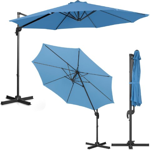 Parasol ogrodowy na wysięgniku bocznym uchylny okrągły śr. 300 cm niebieski Parasol ogrodowy na wysięgniku bocznym uchylny okrągły śr. 300 cm niebieski