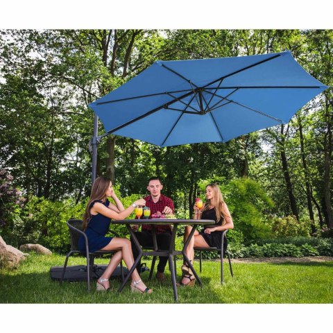 Parasol ogrodowy na wysięgniku bocznym uchylny okrągły śr. 300 cm niebieski Parasol ogrodowy na wysięgniku bocznym uchylny okrągły śr. 300 cm niebieski