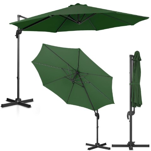 Parasol ogrodowy na wysięgniku bocznym uchylny okrągły śr. 300 cm zielony Parasol ogrodowy na wysięgniku bocznym uchylny okrągły śr. 300 cm zielony