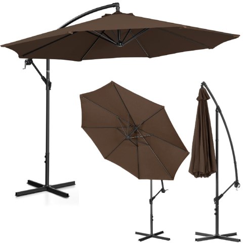Parasol ogrodowy na wysięgniku okrągły uchylny śr. 300 cm brązowy Parasol ogrodowy na wysięgniku okrągły uchylny śr. 300 cm brązowy