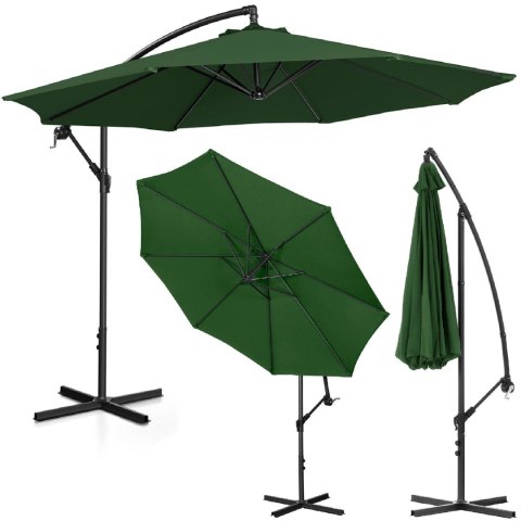 Parasol ogrodowy na wysięgniku okrągły uchylny śr. 300 cm zielony Parasol ogrodowy na wysięgniku okrągły uchylny śr. 300 cm zielony