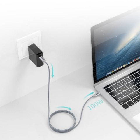 Kabel przewód USB Typ C - USB Typ C 5A 100W PowerDelivery 480Mbps 1.8 m szary Kabel przewód USB Typ C - USB Typ C 5A 100W PowerDelivery 480Mbps 1.8 m szary