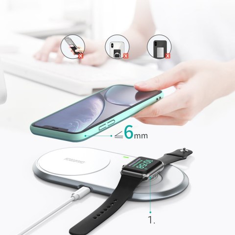 Ładowarka bezprzewodowa Qi 2w1 do smartfona Apple Watch ze stojakiem USB Typ C biały Ładowarka bezprzewodowa Qi 2w1 do smartfona Apple Watch ze stojakiem USB Typ C biały