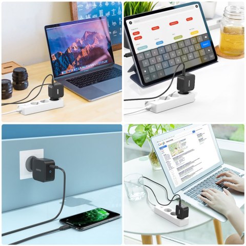 Szybka ładowarka sieciowa GaN USB Typ C 61W 3A PowerDelivery czarny Szybka ładowarka sieciowa GaN USB Typ C 61W 3A PowerDelivery czarny