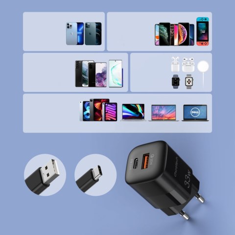 Szybka ładowarka sieciowa GaN USB Typ C PD QC 33W czarna Szybka ładowarka sieciowa GaN USB Typ C PD QC 33W czarna