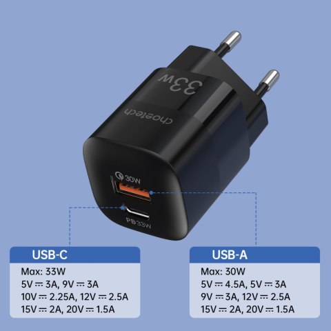 Szybka ładowarka sieciowa GaN USB Typ C PD QC 33W czarna Szybka ładowarka sieciowa GaN USB Typ C PD QC 33W czarna