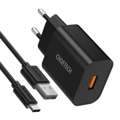 Szybka ładowarka sieciowa QuickCharge 3.0 18W 3A + kabel USB 1m czarny Szybka ładowarka sieciowa QuickCharge 3.0 18W 3A + kabel USB 1m czarny