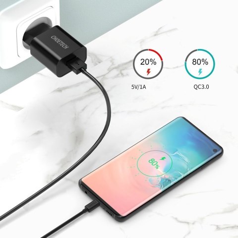 Szybka ładowarka sieciowa QuickCharge 3.0 18W 3A + kabel USB 1m czarny Szybka ładowarka sieciowa QuickCharge 3.0 18W 3A + kabel USB 1m czarny