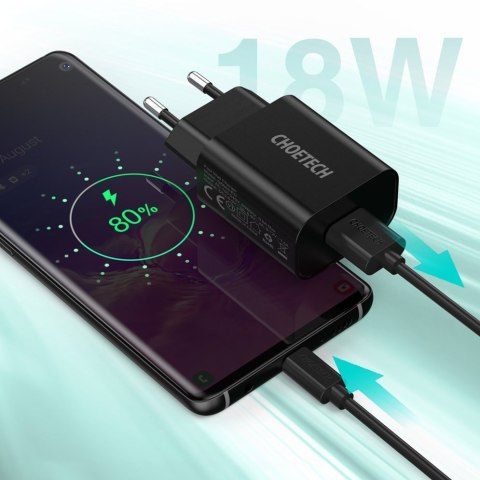 Szybka ładowarka sieciowa QuickCharge 3.0 18W 3A + kabel USB 1m czarny Szybka ładowarka sieciowa QuickCharge 3.0 18W 3A + kabel USB 1m czarny