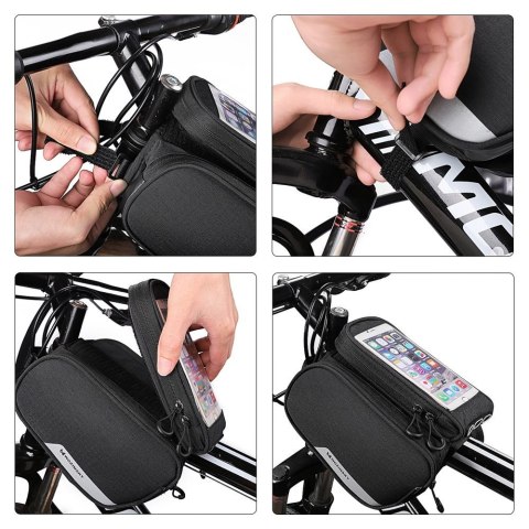 Torba rowerowa na ramę + odczepiany pokrowiec na telefon do 6.5" 1.5l czarna Torba rowerowa na ramę + odczepiany pokrowiec na telefon do 6.5" 1.5l czarna