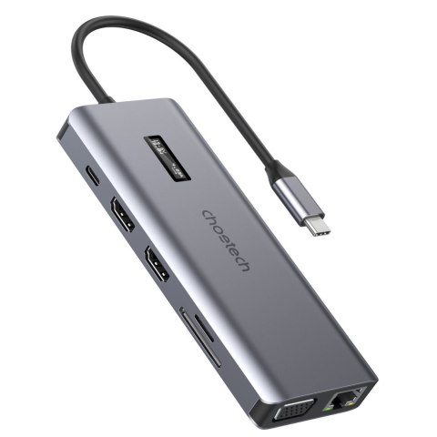 Adapter HUB wielofunkcyjny z wyświetlaczem USB-C USB-A VGA AUX SD TF 12w1 szary Adapter HUB wielofunkcyjny z wyświetlaczem USB-C USB-A VGA AUX SD TF 12w1 szary