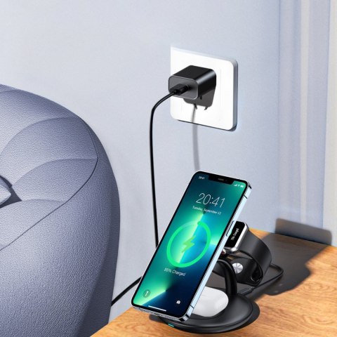 Indukcyjna stacja ładująca do iPhone AirPods Pro Apple Watch 3w1 czarny Indukcyjna stacja ładująca do iPhone AirPods Pro Apple Watch 3w1 czarny