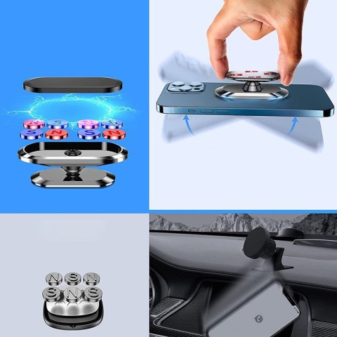 Samoprzylepny magnetyczny uchwyt samochodowy na deskę rozdzielczą srebrny Samoprzylepny magnetyczny uchwyt samochodowy na deskę rozdzielczą srebrny