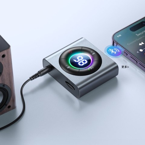 Transmiter audio Bluetooth AUX nadajnik-odbiornik do samochodu telewizora szary Transmiter audio Bluetooth AUX nadajnik-odbiornik do samochodu telewizora szary