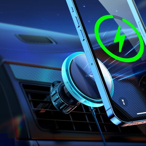 Uchwyt samochodowy do telefonu z ładowarką indukcyjną Qi 15W MagSafe na kratkę srebrny Uchwyt samochodowy do telefonu z ładowarką indukcyjną Qi 15W MagSafe na kratkę srebrny