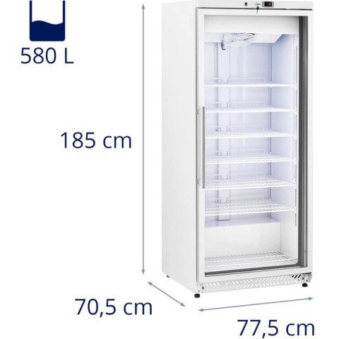 Szafa mroźnicza zamrażarka przeszklona 7 półek 580 l 492 W - biała Szafa mroźnicza zamrażarka przeszklona 7 półek 580 l 492 W - biała