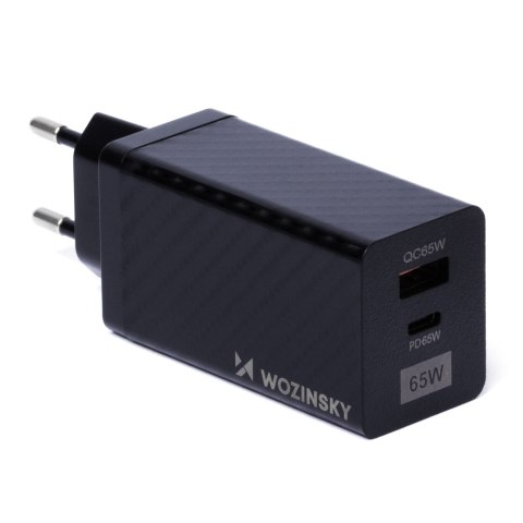 Ładowarka GaN 65W z portami USB USB-C QC 3.0 PD czarna Ładowarka GaN 65W z portami USB USB-C QC 3.0 PD czarna