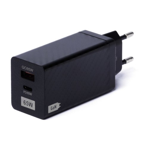 Ładowarka GaN 65W z portami USB USB-C QC 3.0 PD czarna Ładowarka GaN 65W z portami USB USB-C QC 3.0 PD czarna