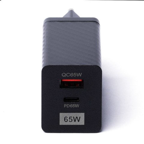 Ładowarka GaN 65W z portami USB USB-C QC 3.0 PD czarna Ładowarka GaN 65W z portami USB USB-C QC 3.0 PD czarna